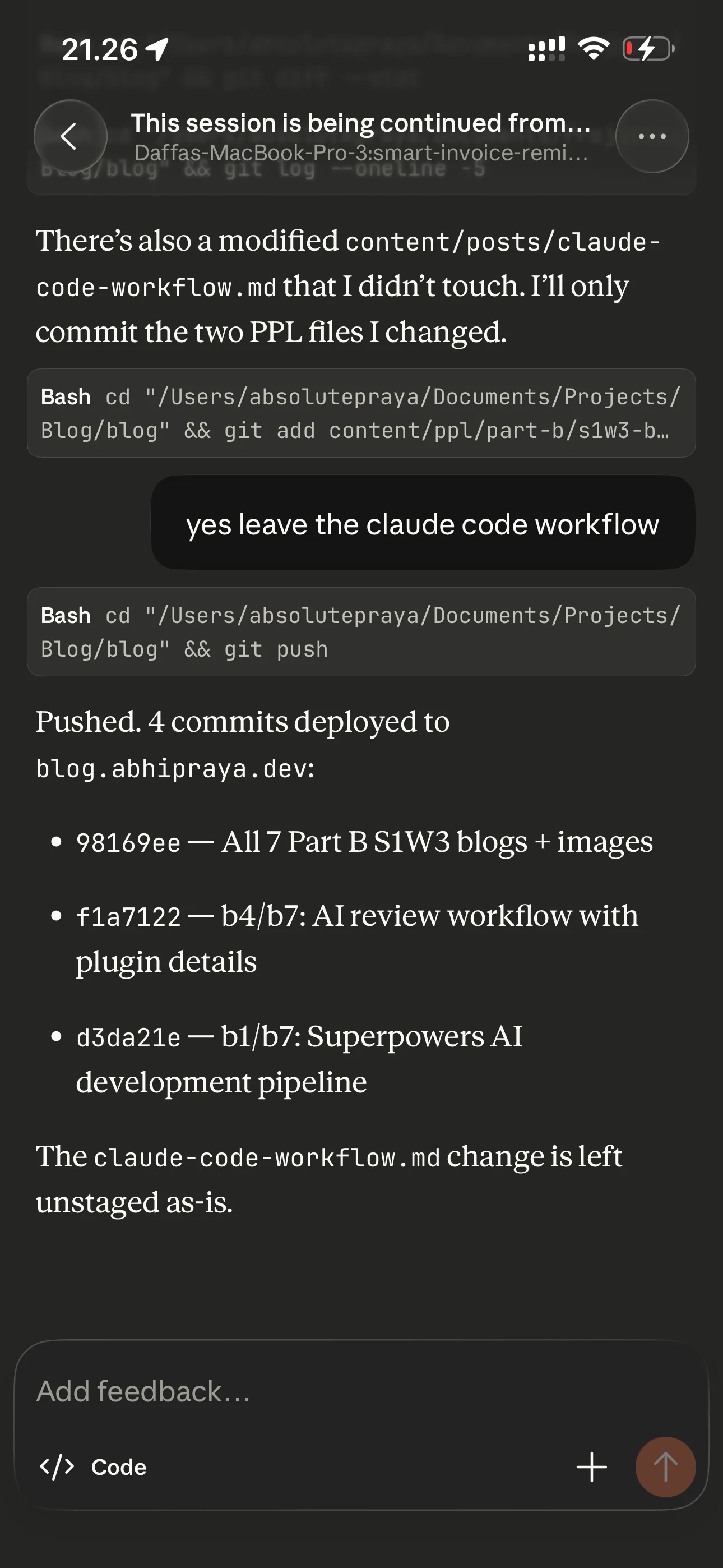Claude Code session running on phone via Remote Control