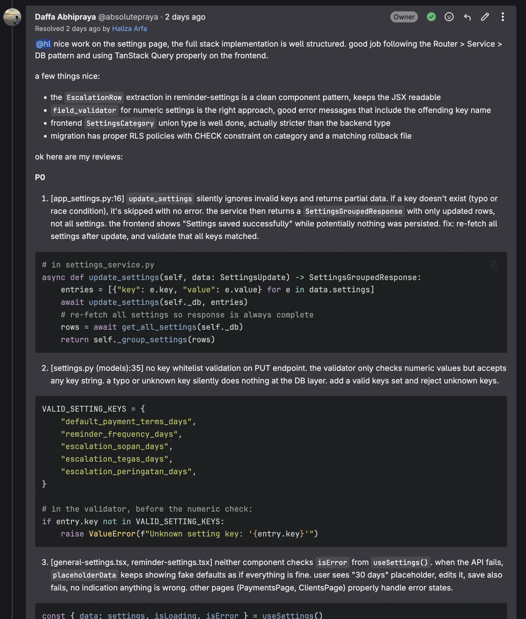 MR !128 review: P0 no key whitelist and missing error state on frontend