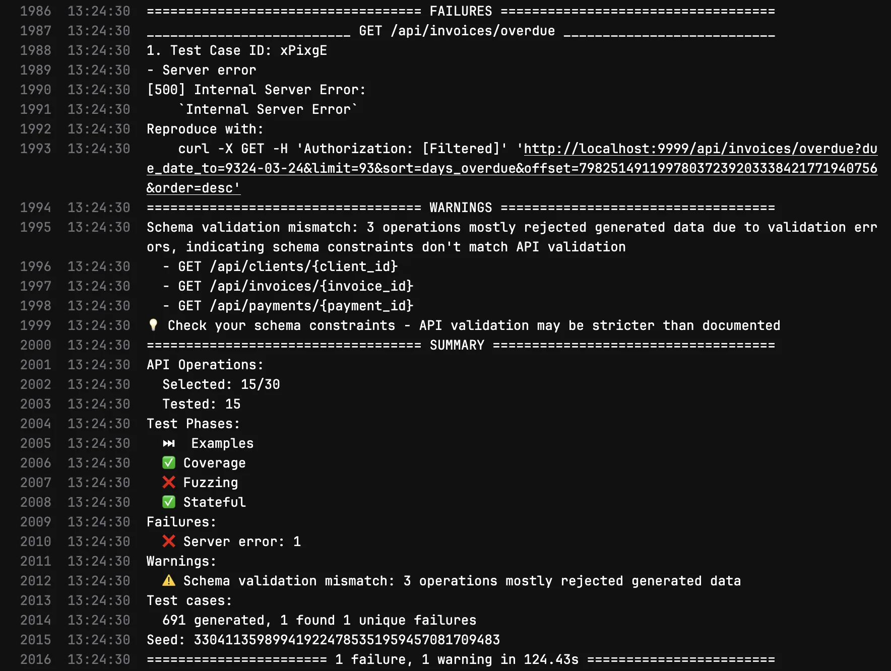 Schemathesis before fixes